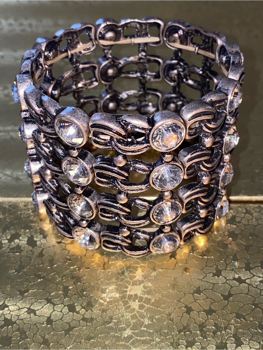 New Vintage-Inspired Black and Silver Crystal Stretch Bracelet
